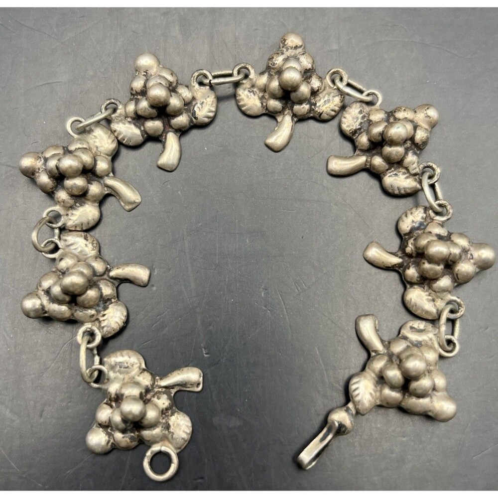 Vintage Sterling Silver Grape Cluster Bracelet Mexico 7.5 Inch Vintage
